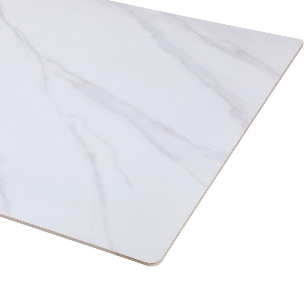 Tavolo fisso Hunter con piano in ceramica effetto marmo bianco opaco e gambe bianche