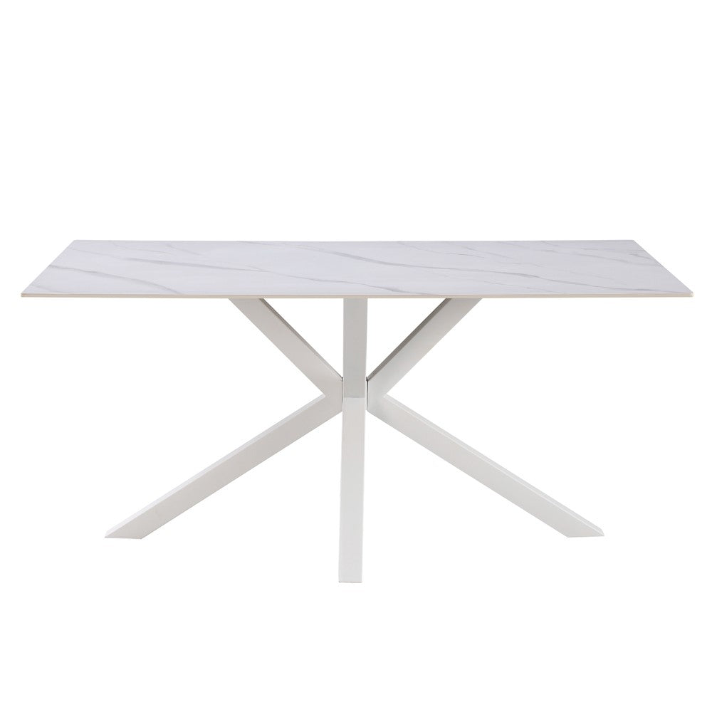 Tavolo fisso Hunter con piano in ceramica effetto marmo bianco opaco e gambe bianche