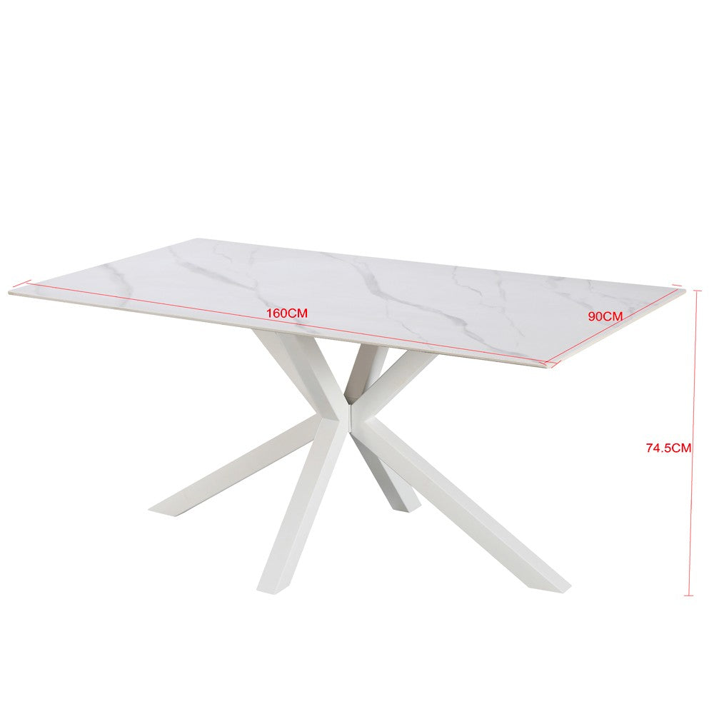 Tavolo fisso Hunter con piano in ceramica effetto marmo bianco opaco e gambe bianche