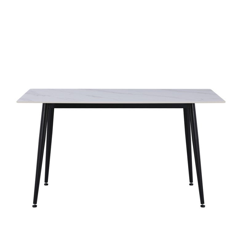 Tavolo fisso Kilo 140x80 cm. con piano in ceramica effetto marmo bianco opaco e gambe nere