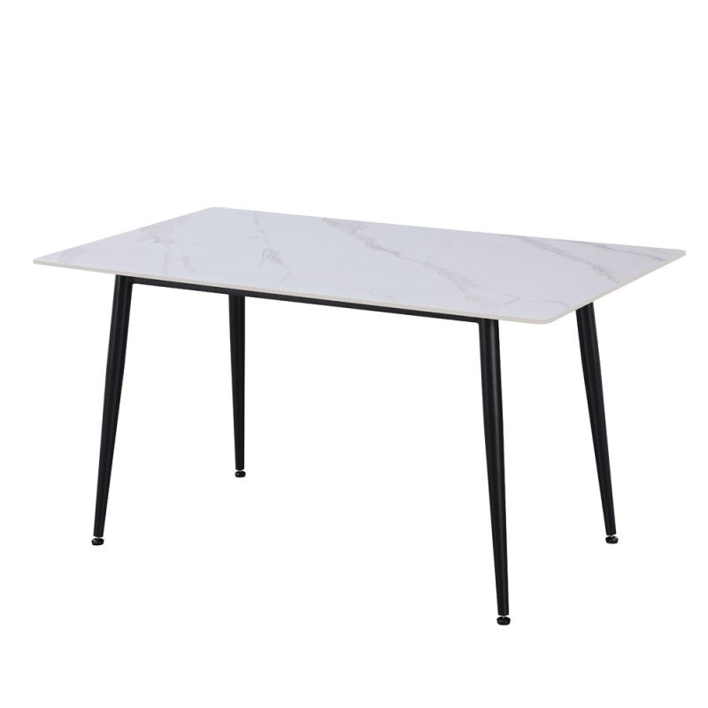 Tavolo fisso Kilo 140x80 cm. con piano in ceramica effetto marmo bianco opaco e gambe nere