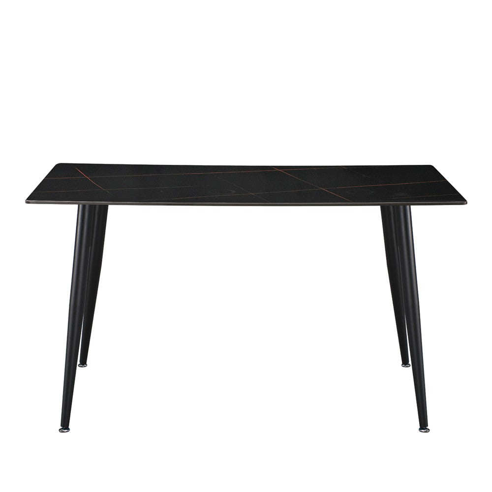 Tavolo fisso Kilo 140x80 cm. con piano in ceramica effetto marmo nero con venature oro opaco e gambe nere