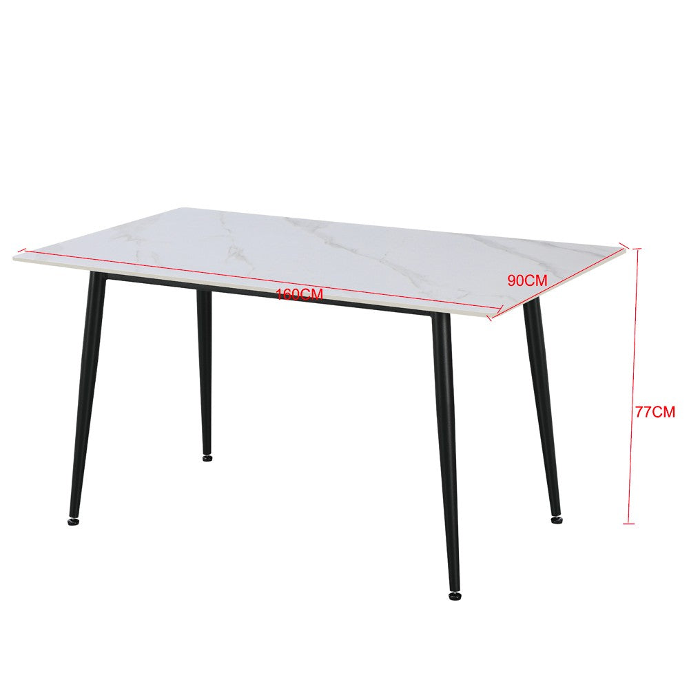 Tavolo fisso Kilo 160x90 cm. con piano in ceramica effetto marmo bianco opaco e gambe nere