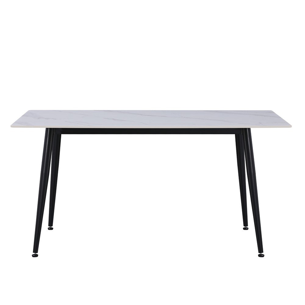 Tavolo fisso Kilo 160x90 cm. con piano in ceramica effetto marmo bianco opaco e gambe nere
