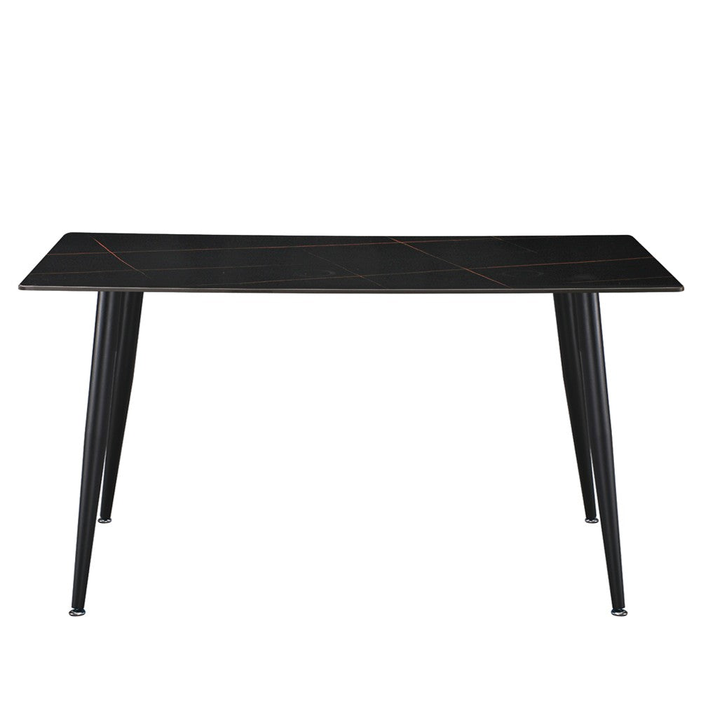 Tavolo fisso Kilo 160x90 cm. con piano in ceramica effetto marmo nero con venature oro opaco e gambe nere