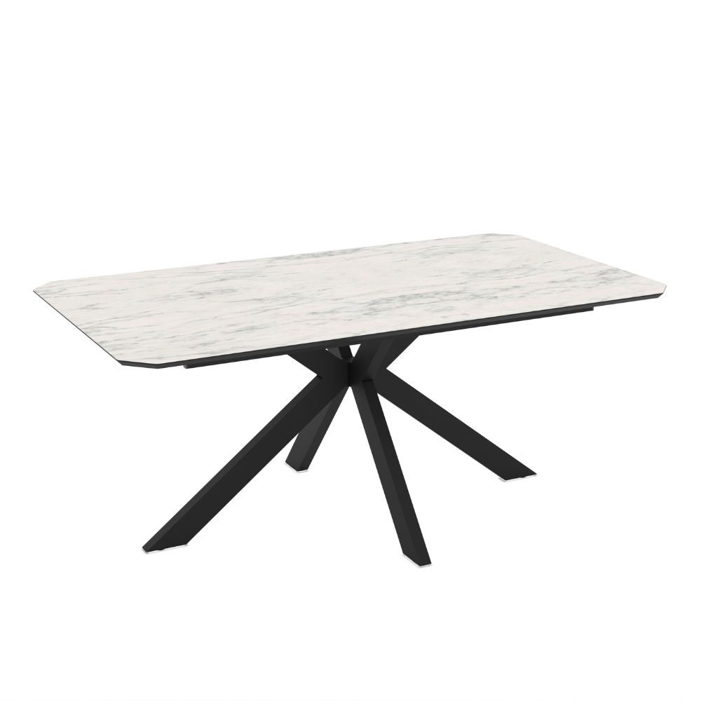 Tavolo fisso Opera con piano effetto marmo bianco opaco e struttura in metallo nero