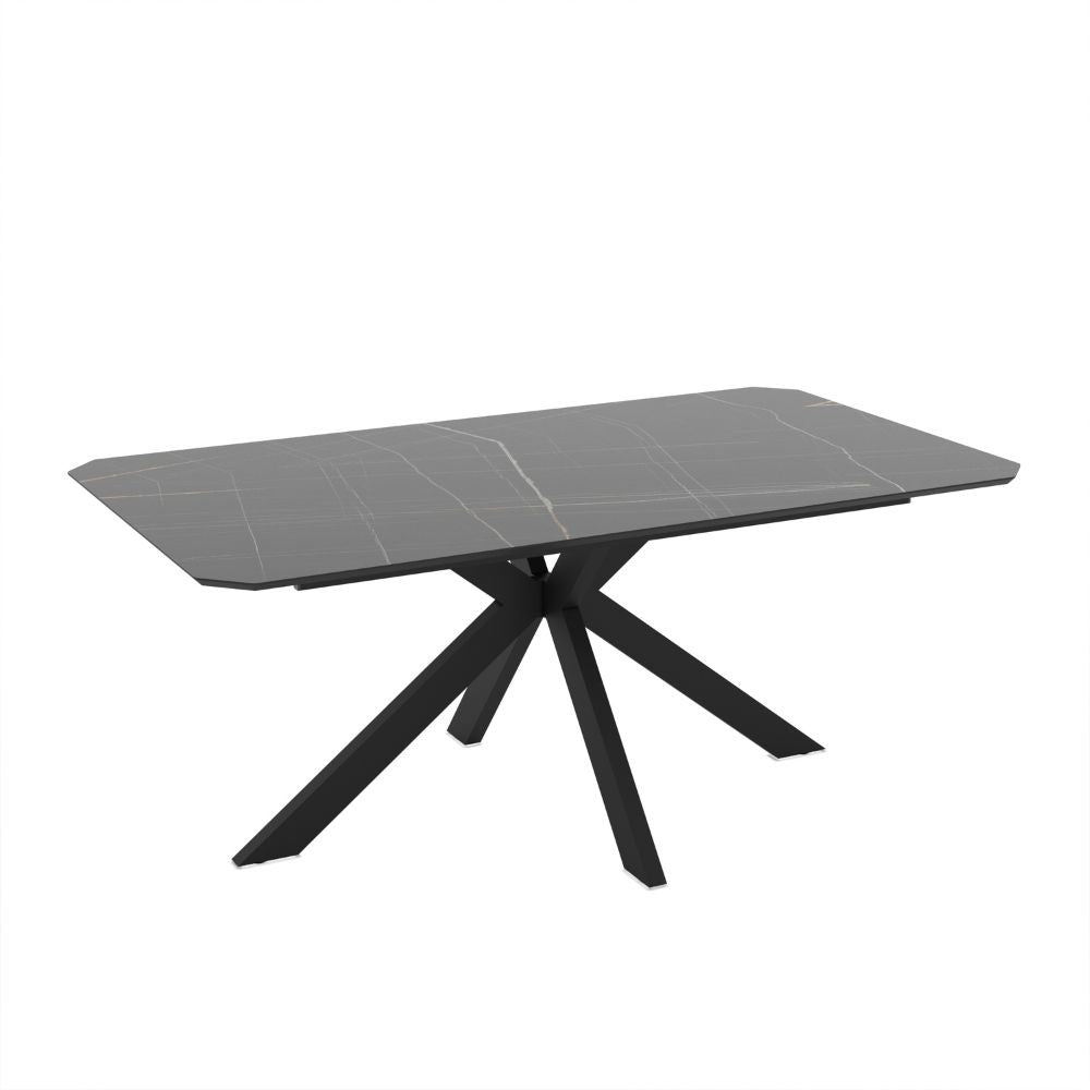 Tavolo fisso Opera con piano effetto marmo nero gold lucido e struttura in metallo nero