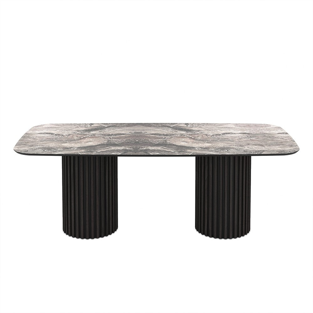 Tavolo fisso Oslo con piano effetto marmo nero arabesque e struttura in legno nero