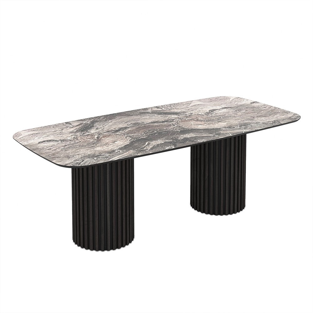 Tavolo fisso Oslo con piano effetto marmo nero arabesque e struttura in legno nero