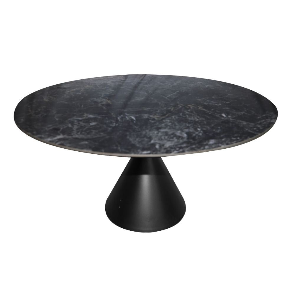Tavolo fisso Punto con piano effetto marmo nero lucido D150xH76 cm.