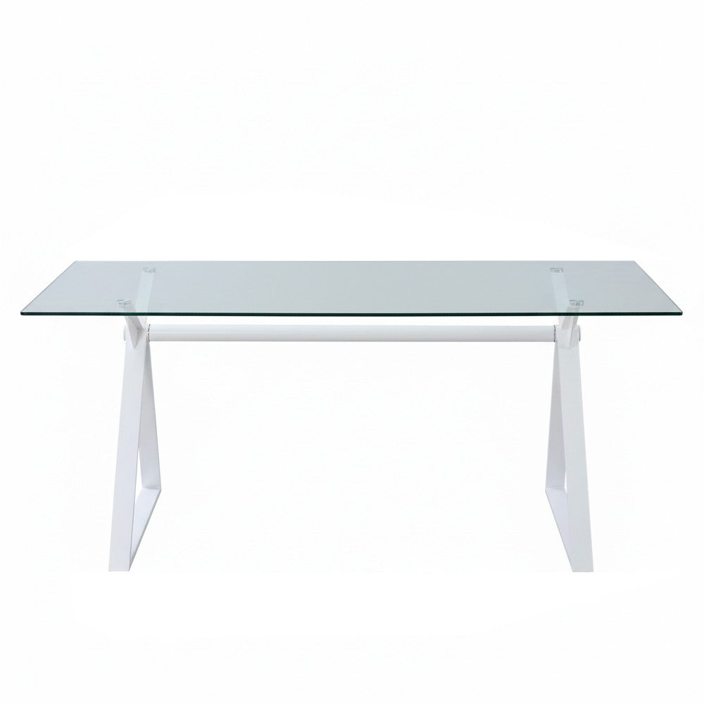 Tavolo fisso Skylar 150x90 cm. con piano in vetro temperato e gambe bianche
