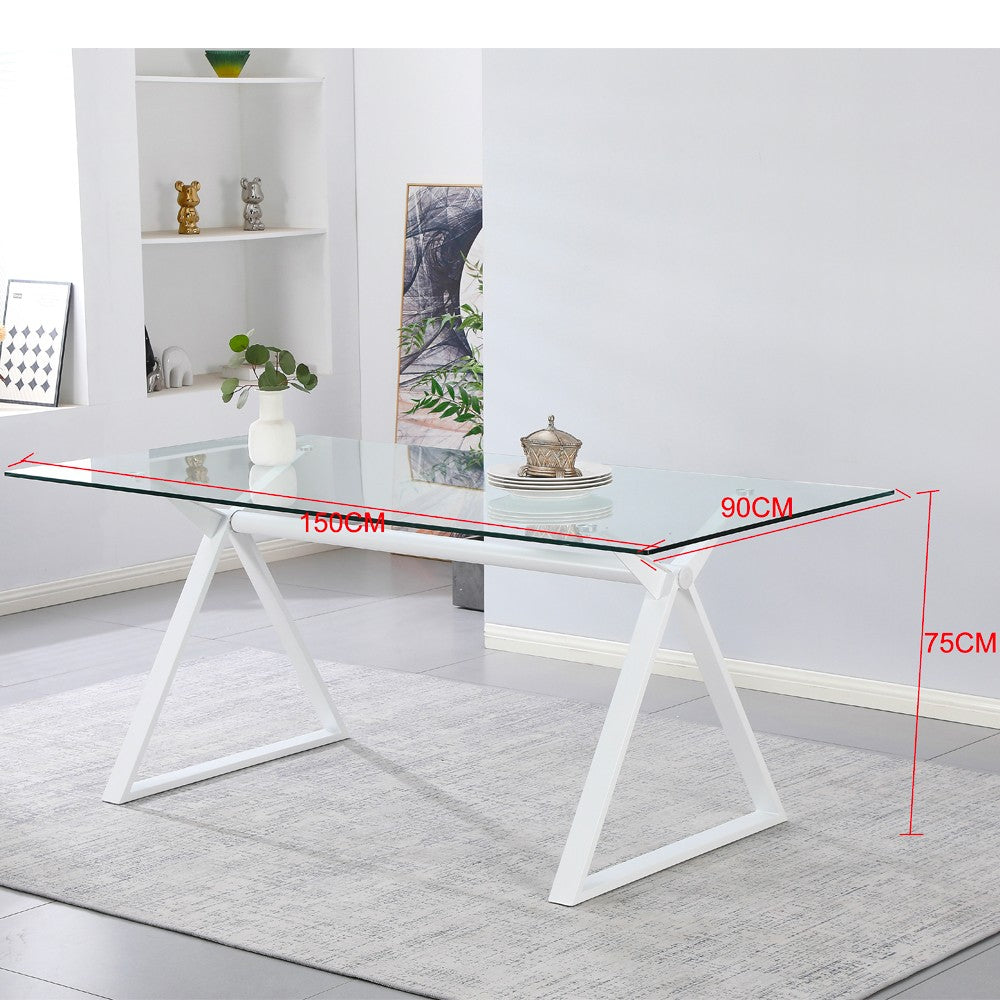 Tavolo fisso Skylar 150x90 cm. con piano in vetro temperato e gambe bianche