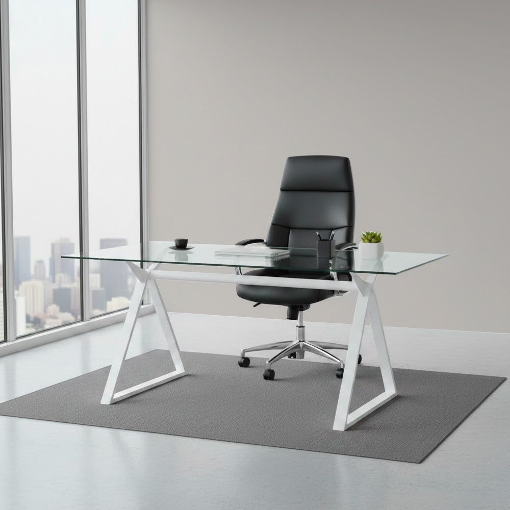 Tavolo fisso Skylar 150x90 cm. con piano in vetro temperato e gambe bianche