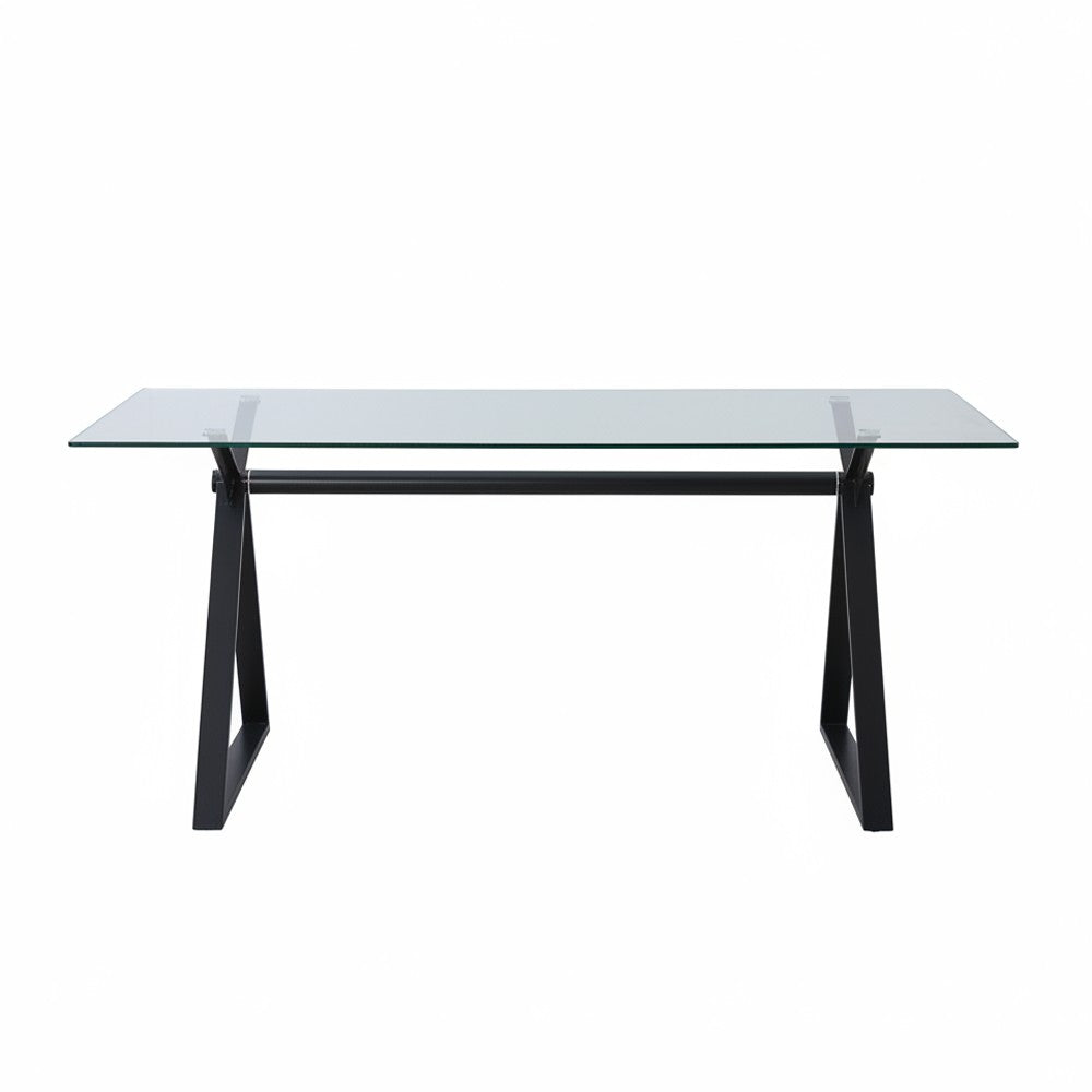 Tavolo fisso Skylar 150x90 cm. con piano in vetro temperato e gambe nere