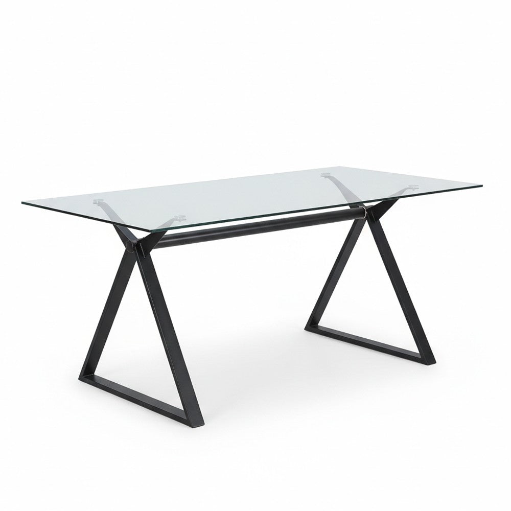 Tavolo fisso Skylar 150x90 cm. con piano in vetro temperato e gambe nere