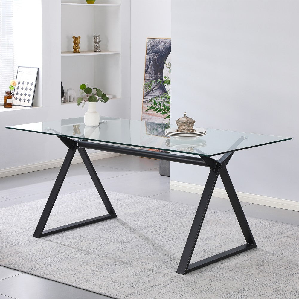 Tavolo fisso Skylar 150x90 cm. con piano in vetro temperato e gambe nere