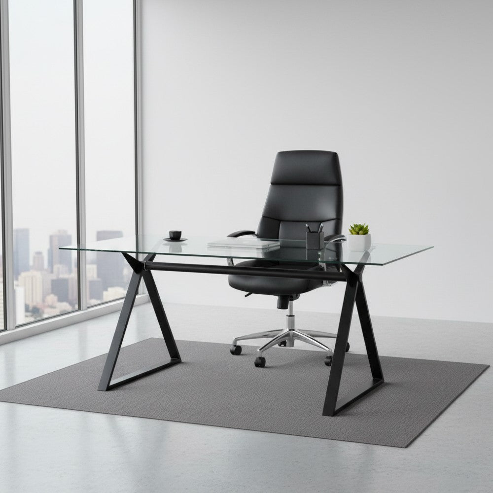 Tavolo fisso Skylar 150x90 cm. con piano in vetro temperato e gambe nere