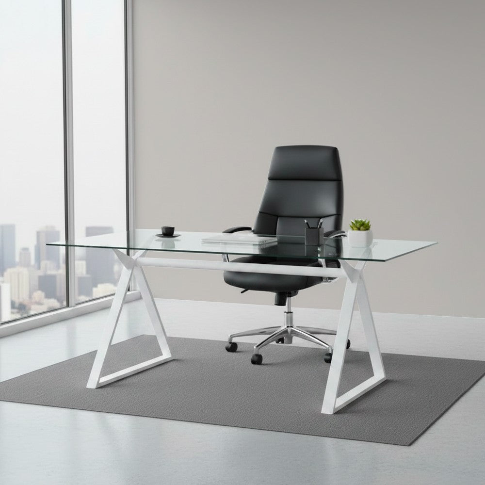 Tavolo fisso Skylar 180x90 cm. con piano in vetro temperato e gambe bianche