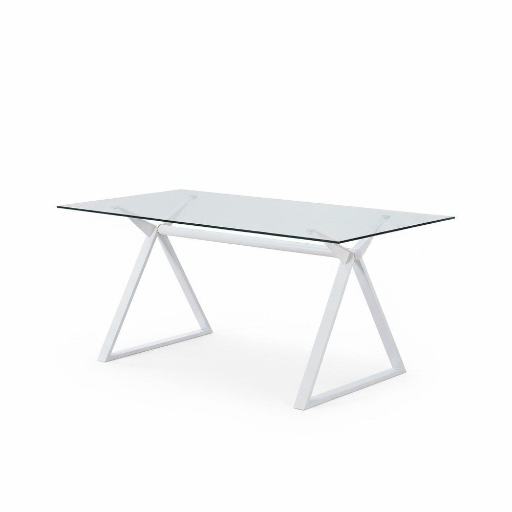 Tavolo fisso Skylar 180x90 cm. con piano in vetro temperato e gambe bianche