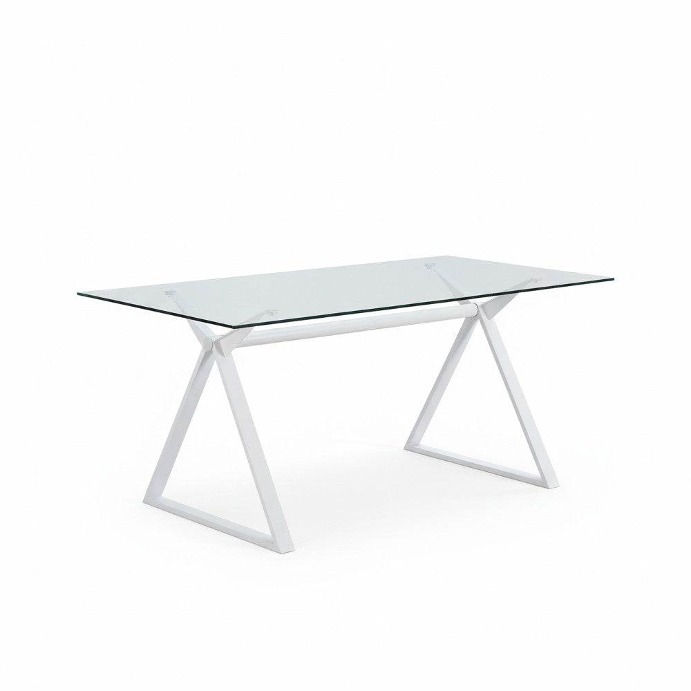 Tavolo fisso Skylar 180x90 cm. con piano in vetro temperato e gambe bianche