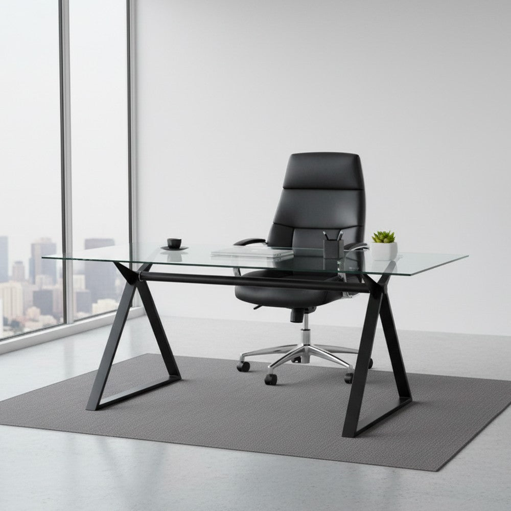 Tavolo fisso Skylar 180x90 cm. con piano in vetro temperato e gambe nere