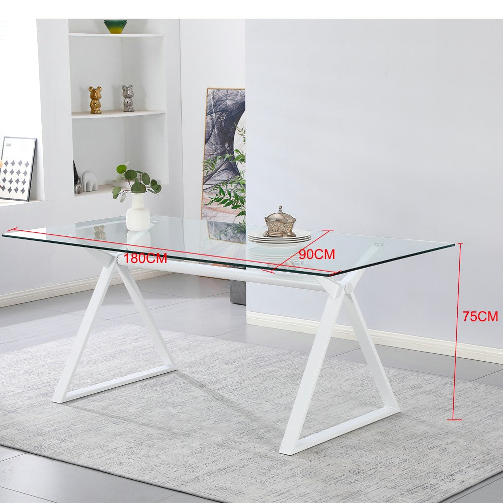 Tavolo fisso Skylar 180x90 cm. con piano in vetro temperato e gambe nere
