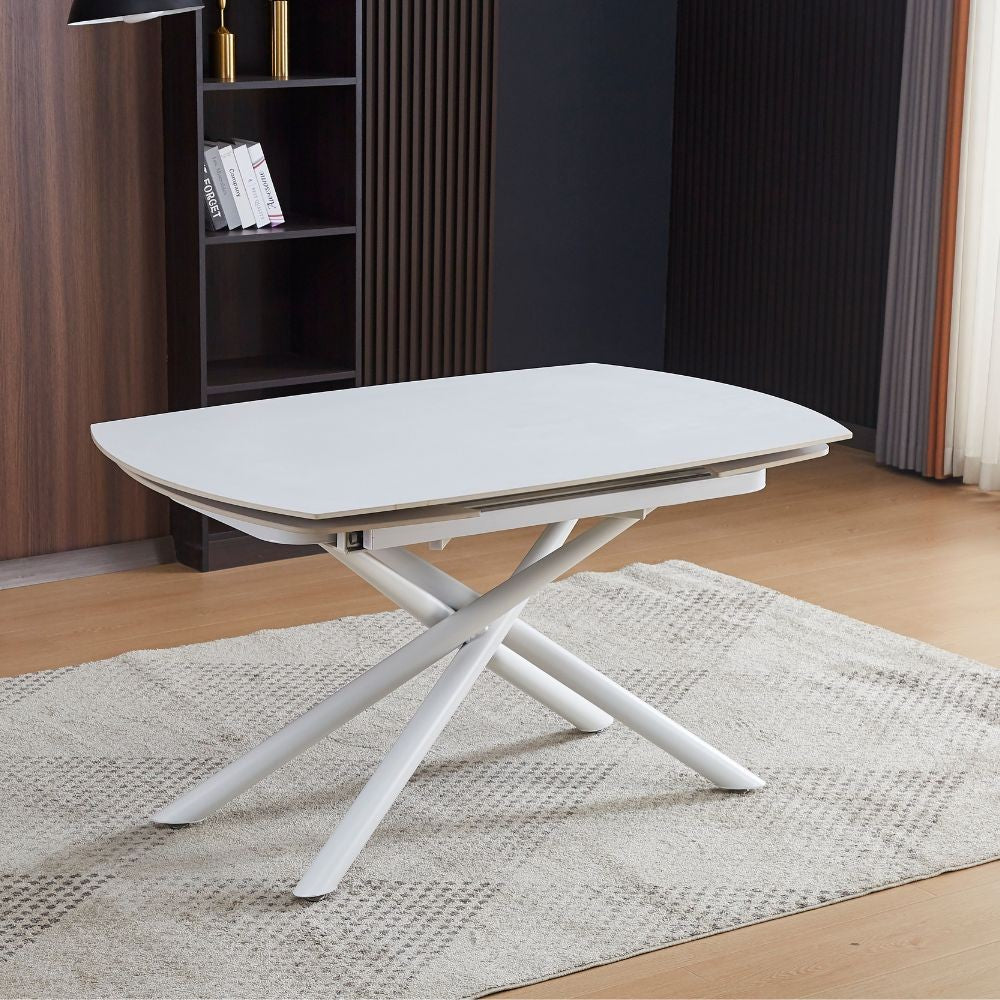 Tavolo girevole automatico allungabile Astrid con piano in ceramica bianco opaco con gambe colore bianco