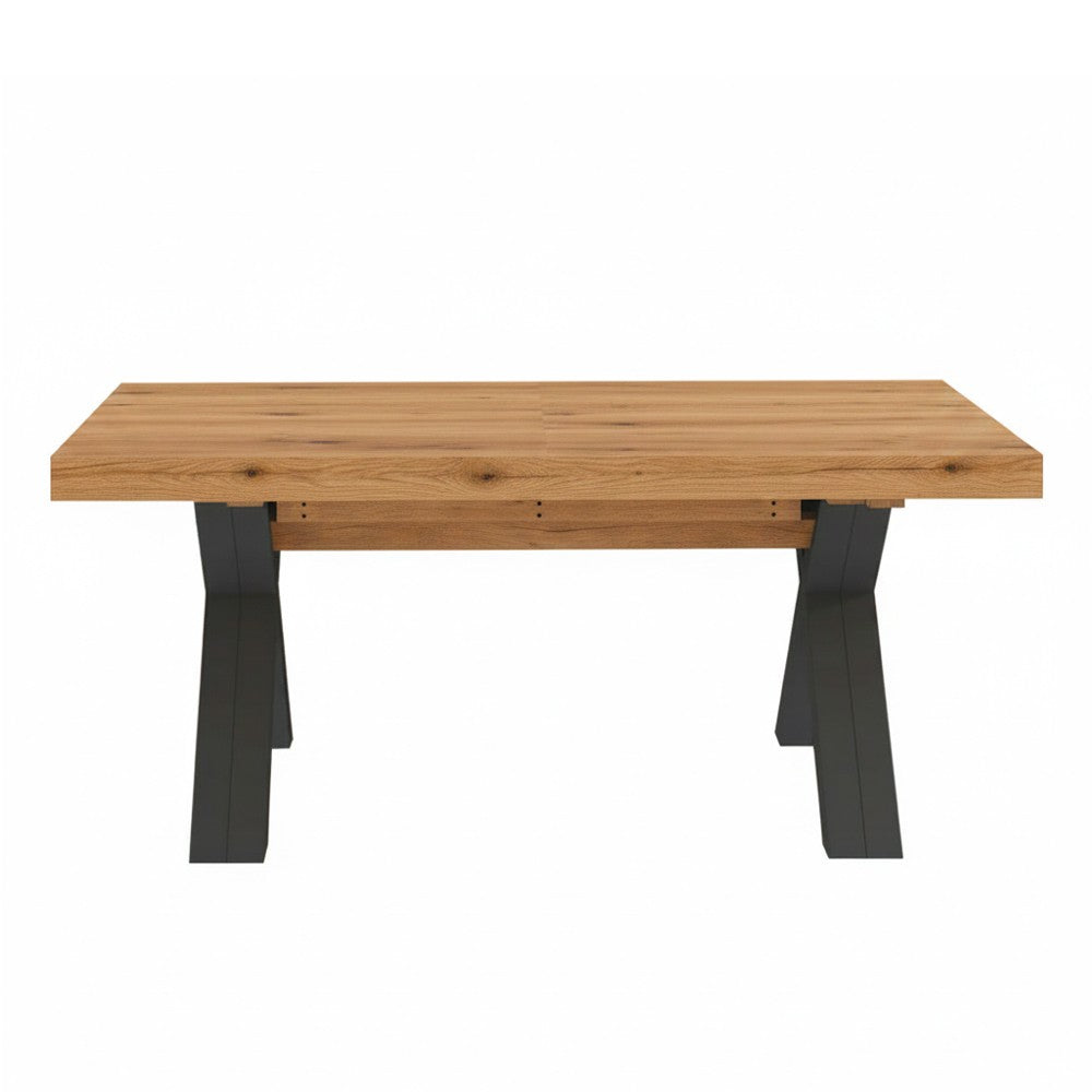 Tavolo Milonga410 160x90 cm. allungabile 410 cm. con piano in rovere nodatoe gambe incrociate antracite