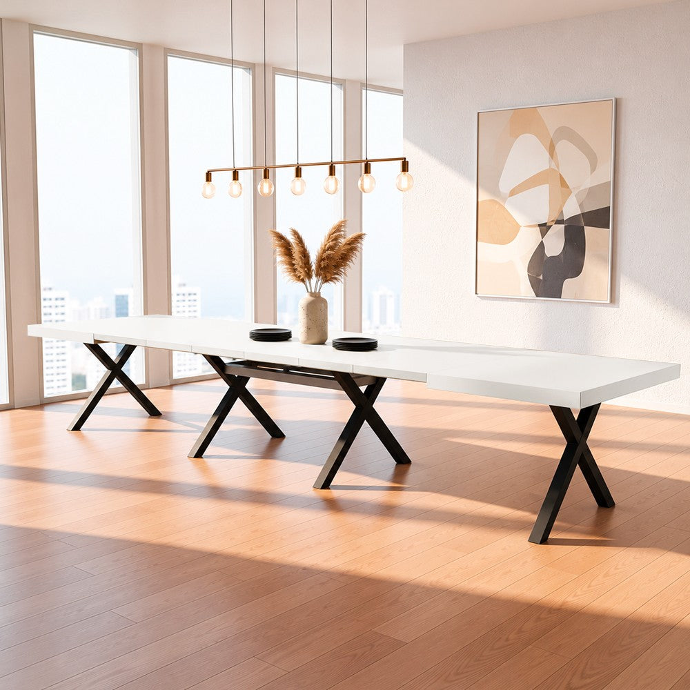 Tavolo Milonga480 180x100 cm. allungabile 480 cm con piano in bianco spatolato e gambe antracite
