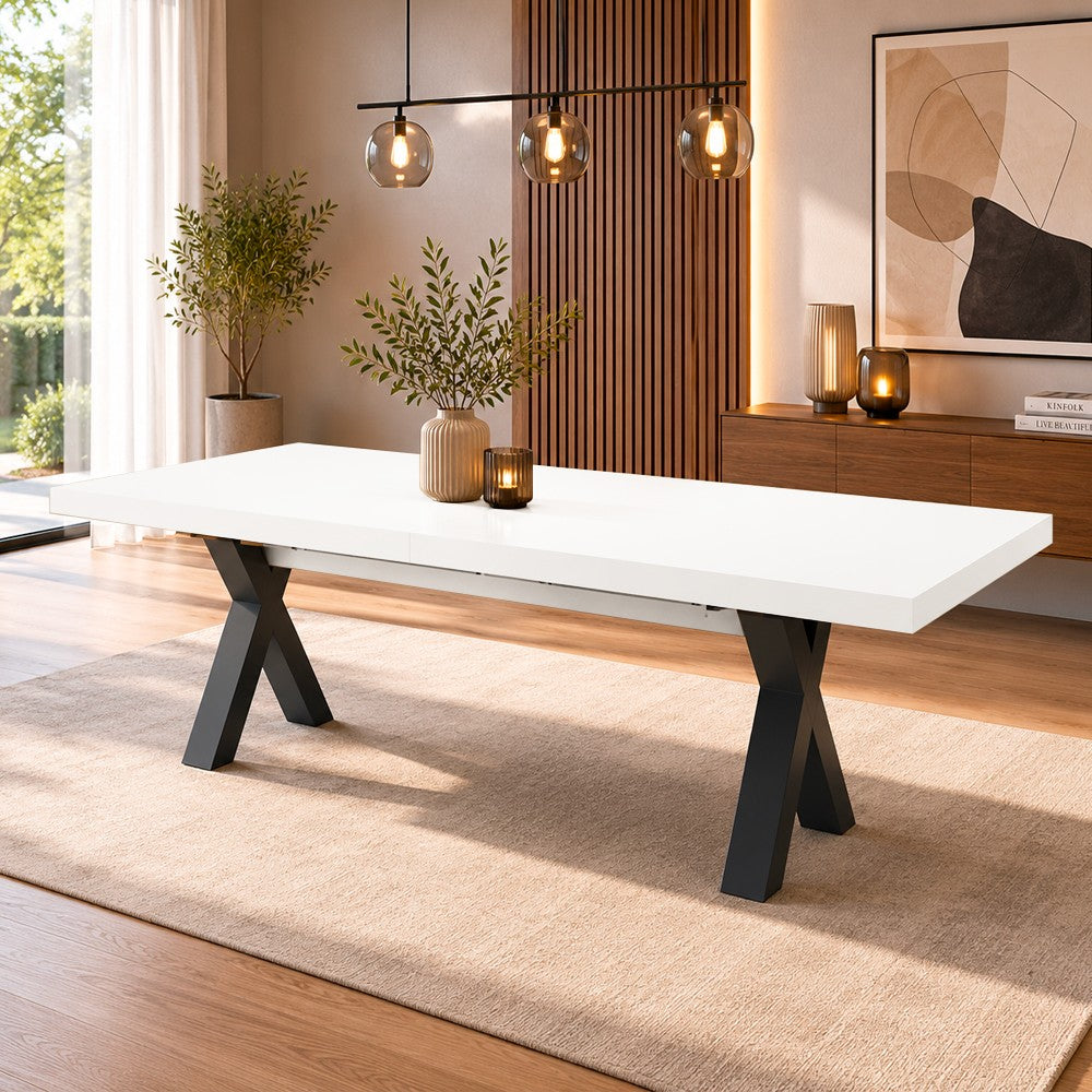 Tavolo Milonga480 180x100 cm. allungabile 480 cm con piano in bianco spatolato e gambe antracite