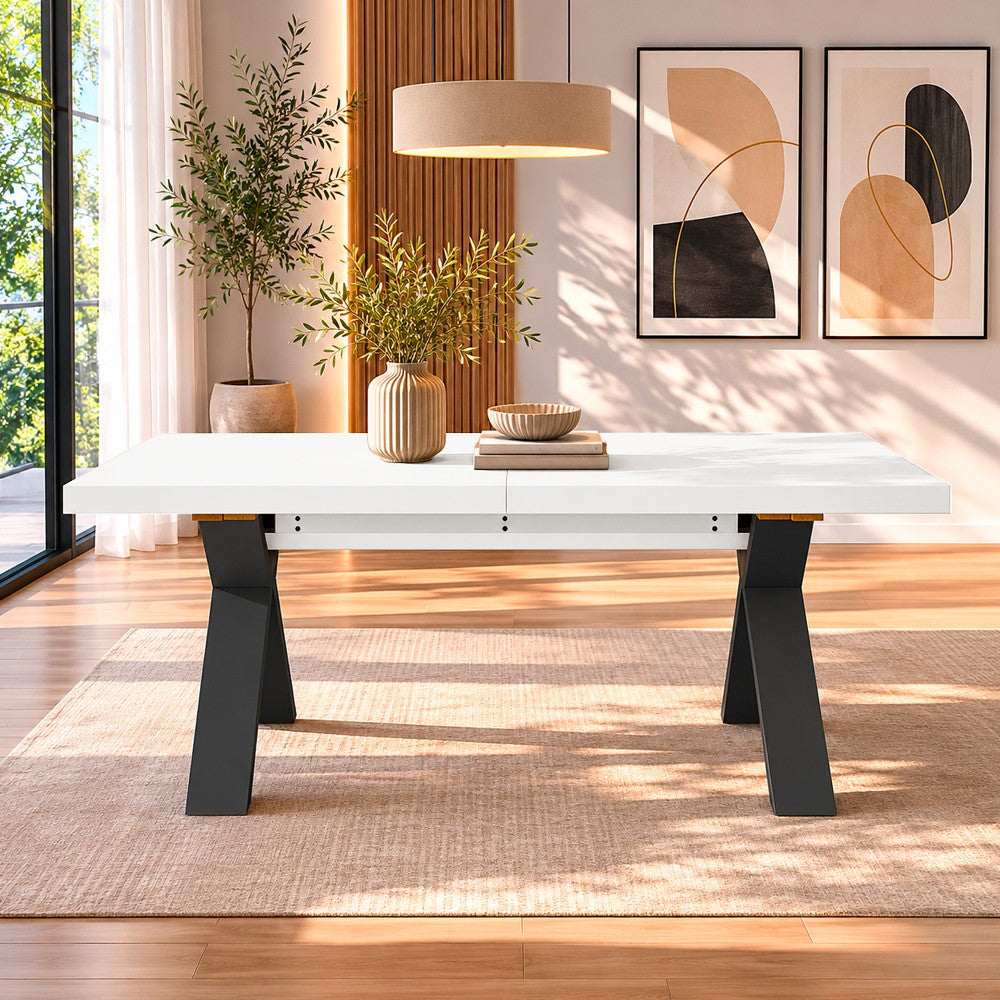 Tavolo Milonga480 180x100 cm. allungabile 480 cm con piano in bianco spatolato e gambe antracite