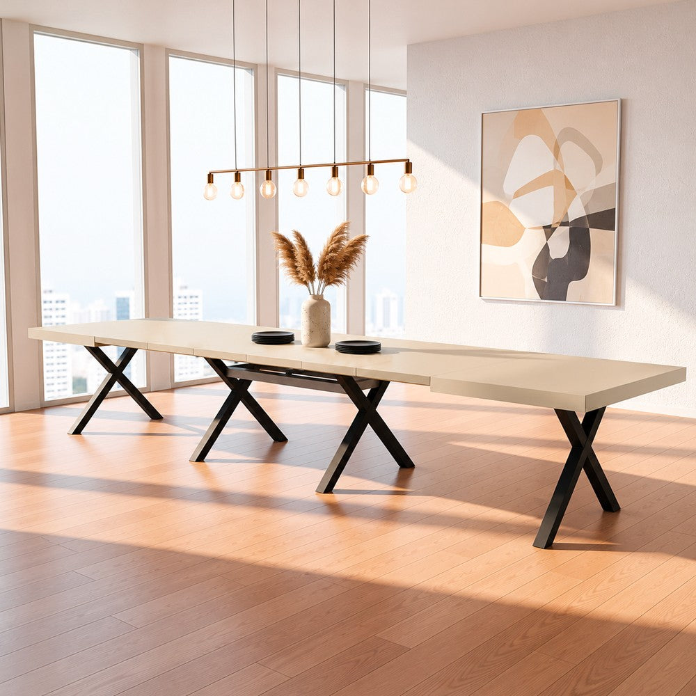 Tavolo Milonga480 180x100 cm. allungabile 480 cm con piano in cashmere e gambe antracite