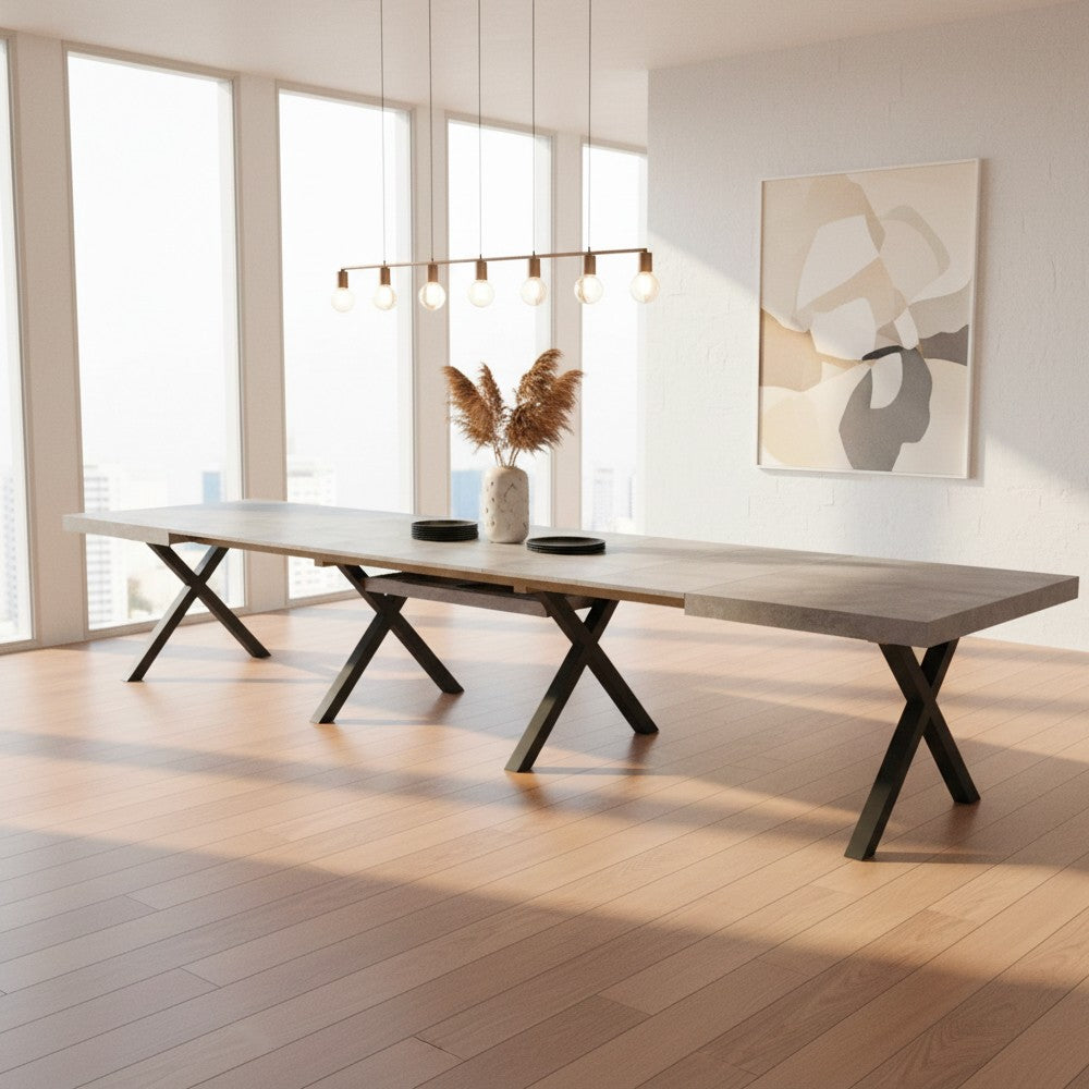 Tavolo Milonga480 180x100 cm. allungabile 480 cm con piano in cemento e gambe antracite