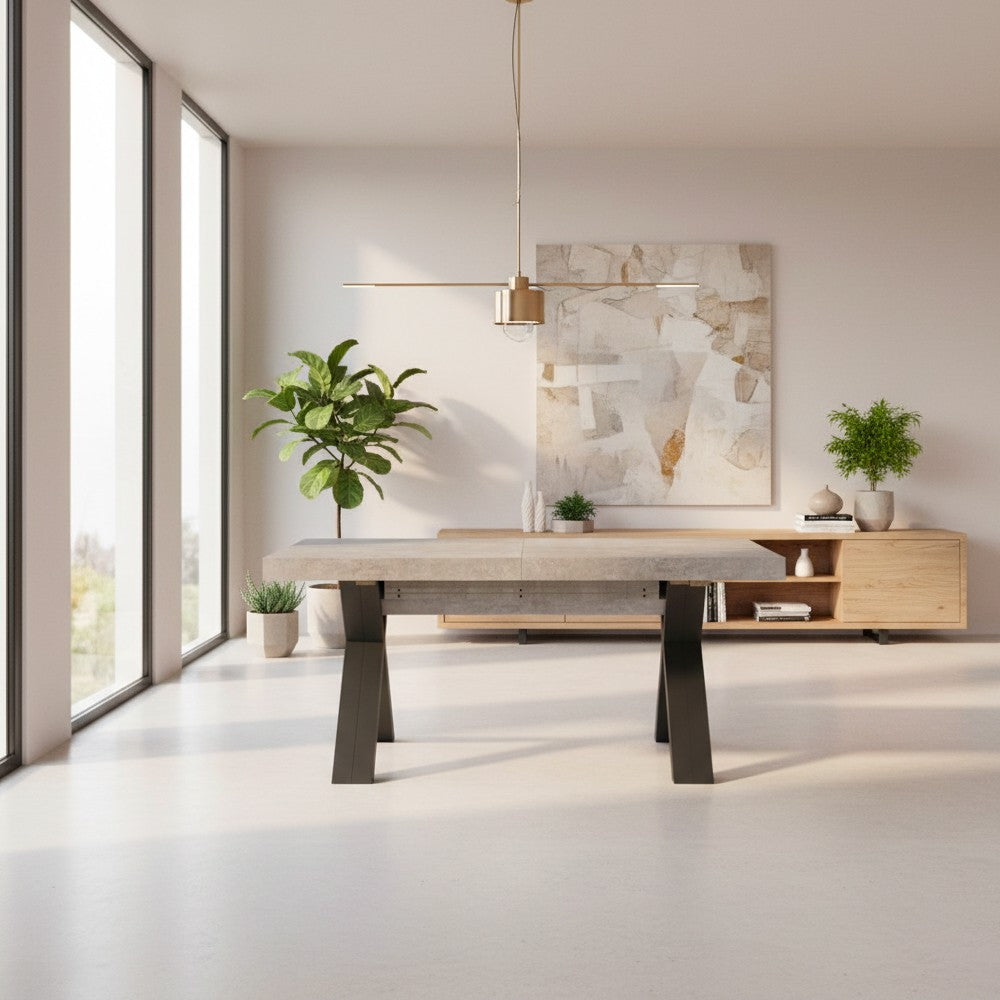 Tavolo Milonga480 180x100 cm. allungabile 480 cm con piano in cemento e gambe antracite