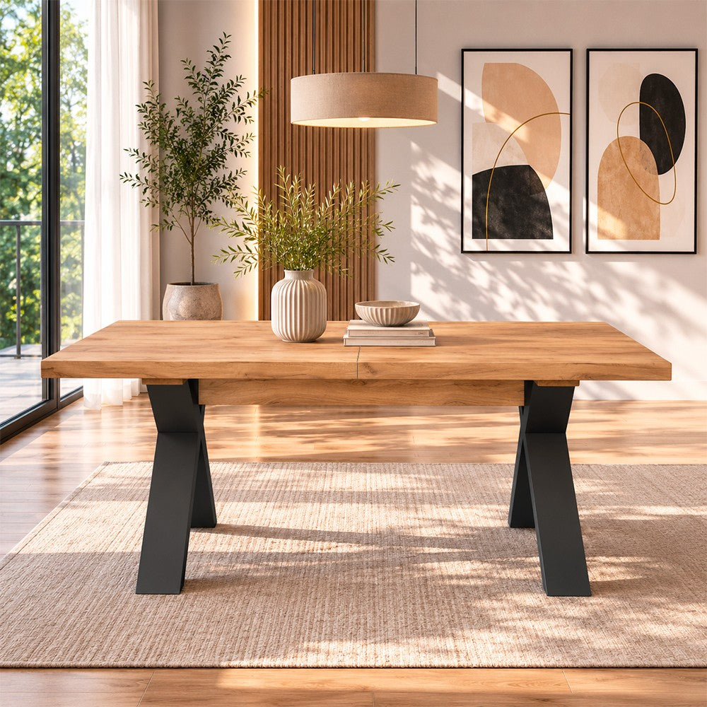 Tavolo Milonga480 180x100 cm. allungabile 480 cm. con piano in rovere nodato e gambe antracite
