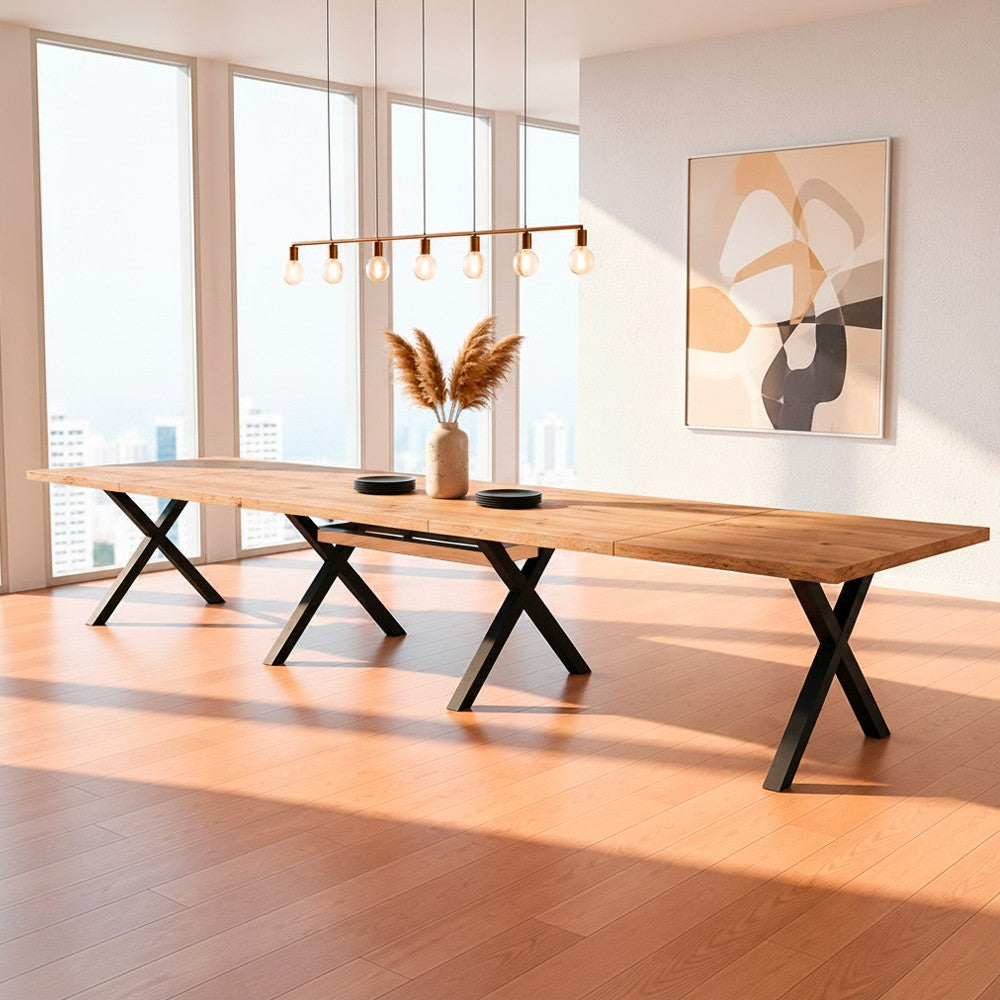Tavolo Milonga480 180x100 cm. allungabile 480 cm. con piano in rovere nodato e gambe antracite