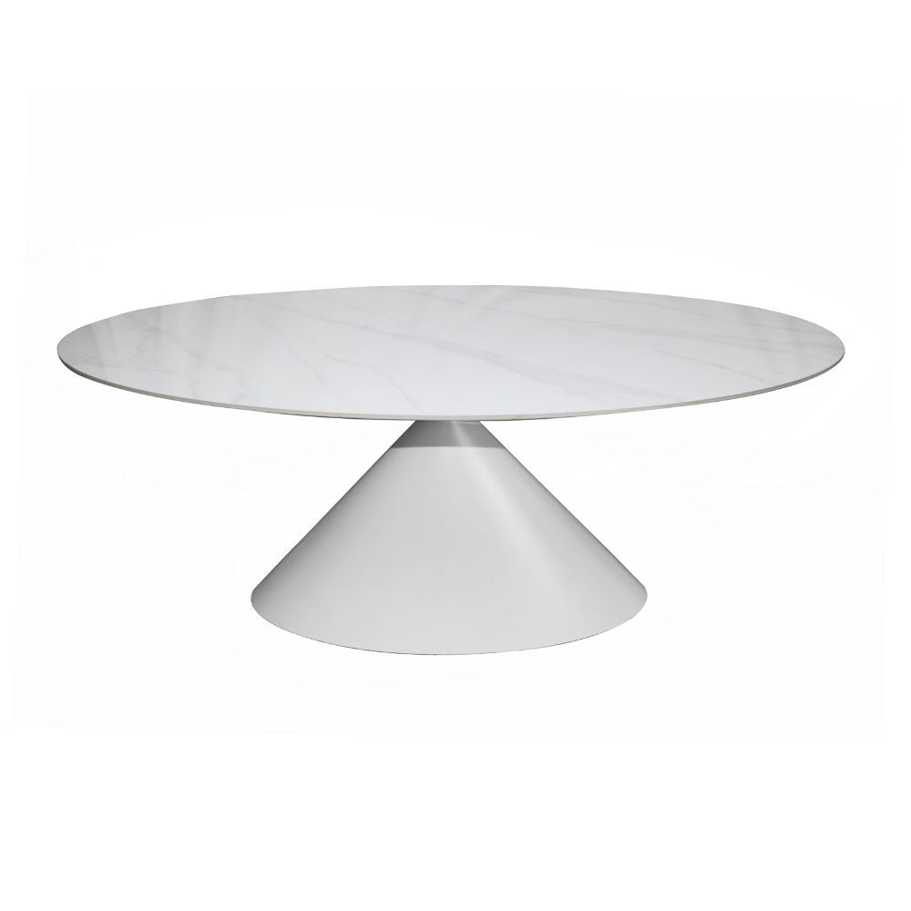 Tavolo ovale fisso Punto con piano effetto marmo bianco lucido200x100xH76 cm.
