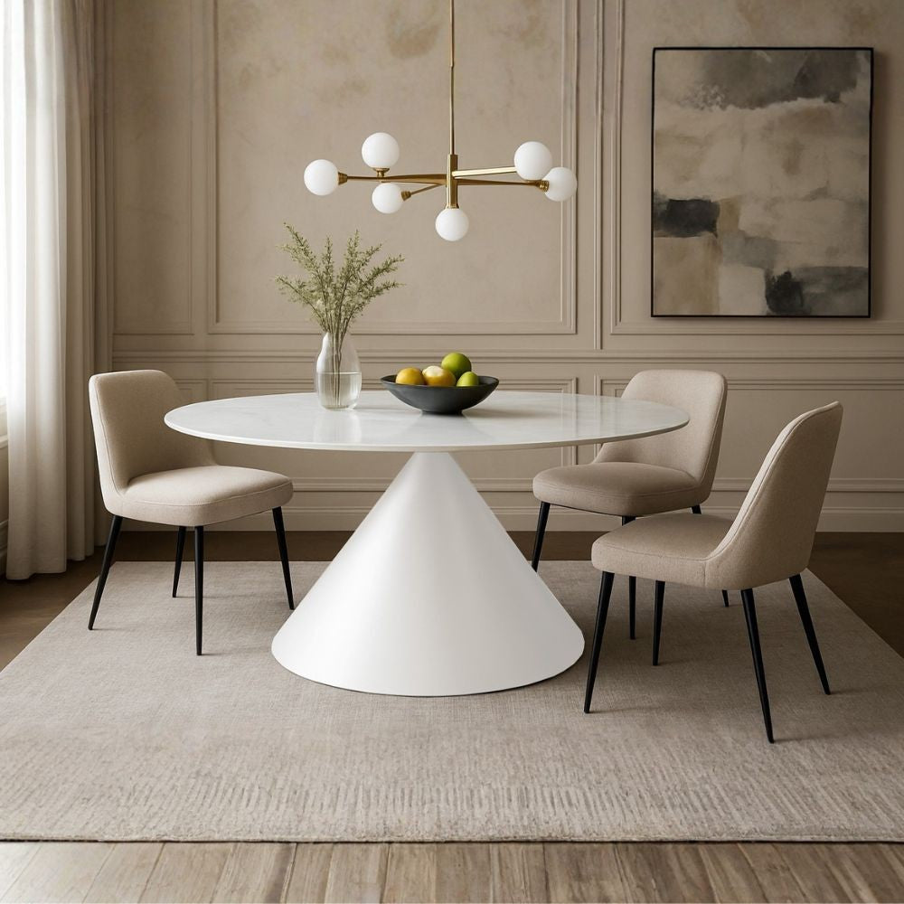 Tavolo ovale fisso Punto con piano effetto marmo bianco lucido200x100xH76 cm.