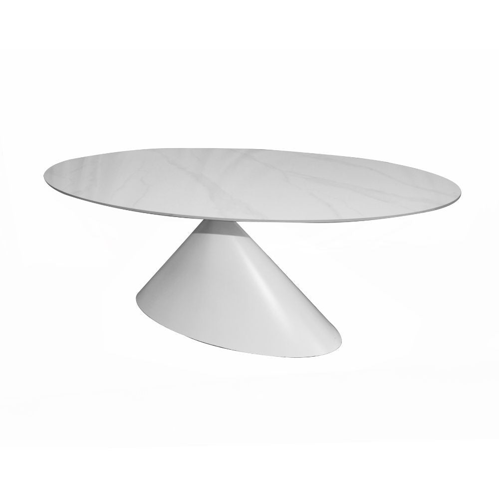 Tavolo ovale fisso Punto con piano effetto marmo bianco lucido200x100xH76 cm.