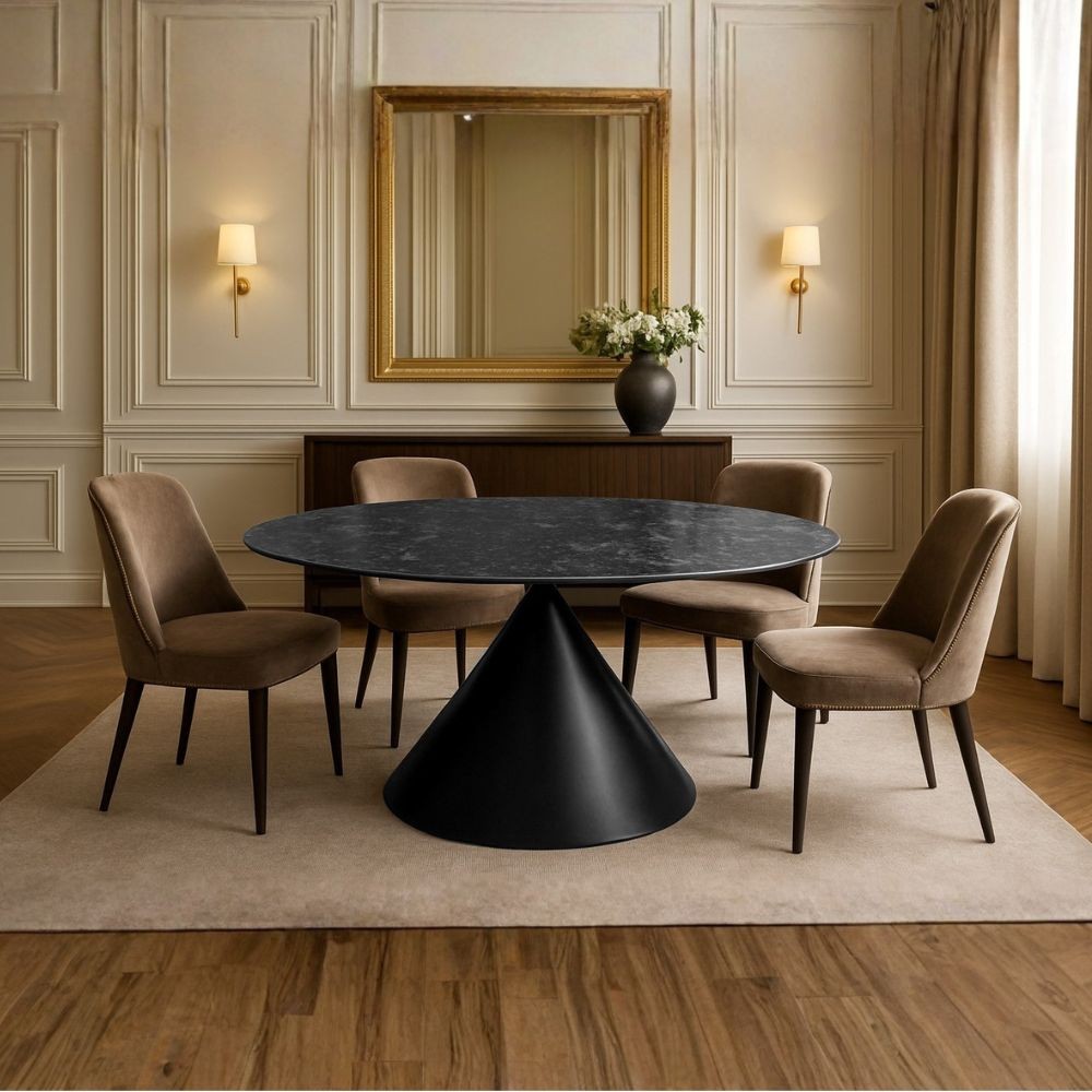 Tavolo ovale fisso Punto con piano effetto marmo nero lucido 200x100xH76 cm.