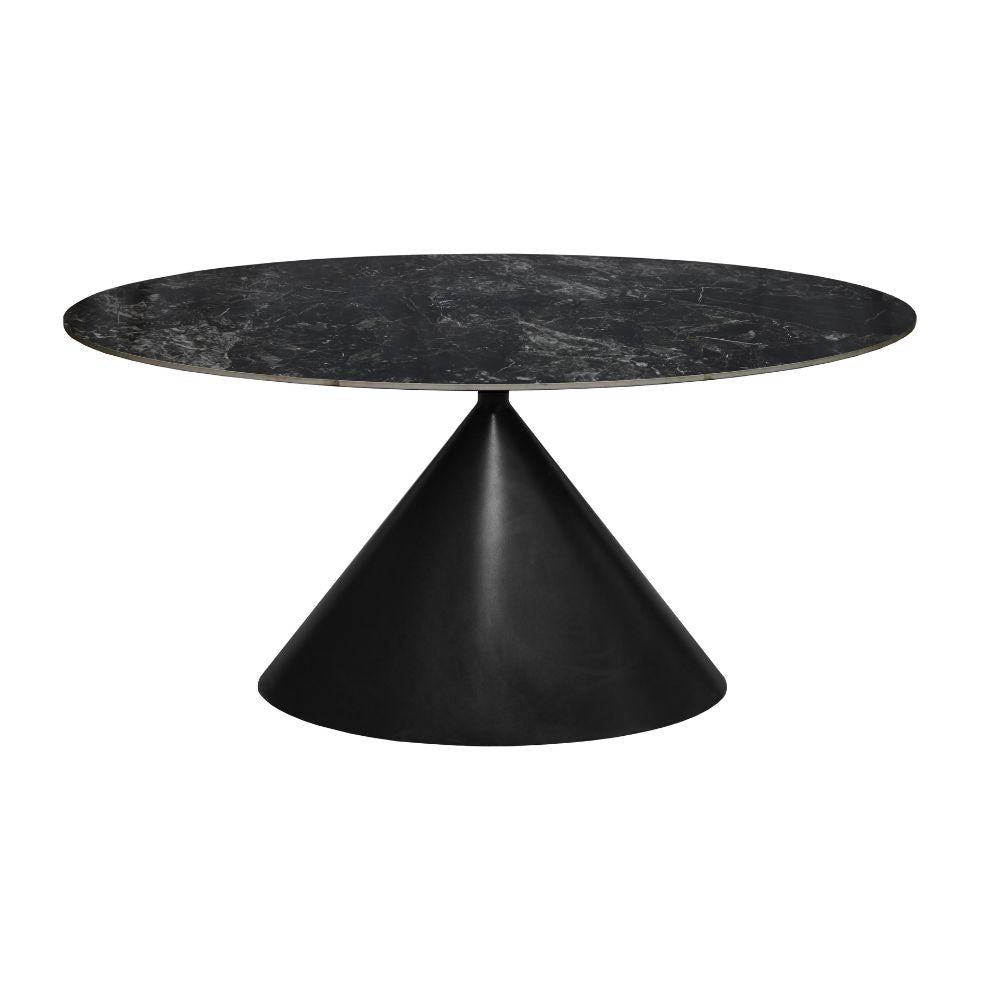 Tavolo ovale fisso Punto con piano effetto marmo nero lucido 200x100xH76 cm.