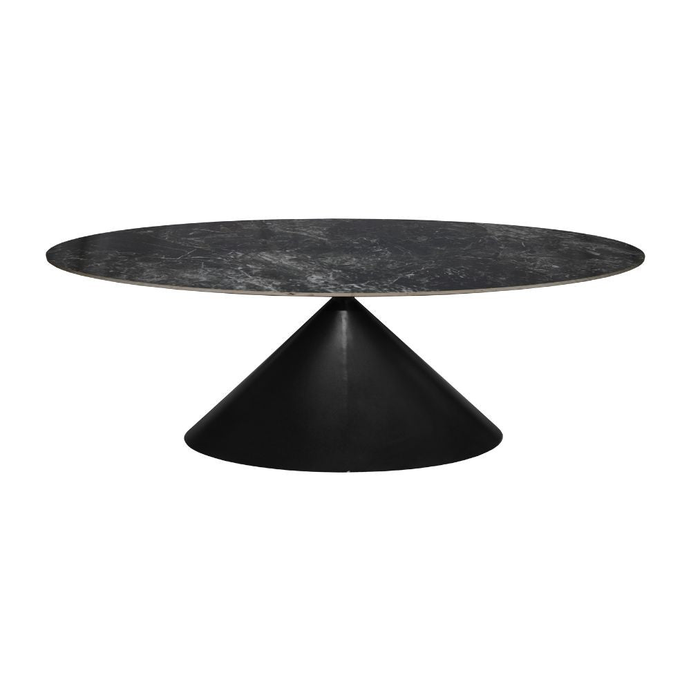 Tavolo ovale fisso Punto con piano effetto marmo nero lucido 200x100xH76 cm.