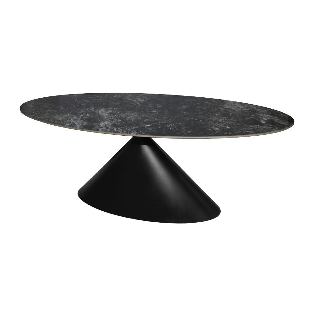 Tavolo ovale fisso Punto con piano effetto marmo nero lucido 200x100xH76 cm.