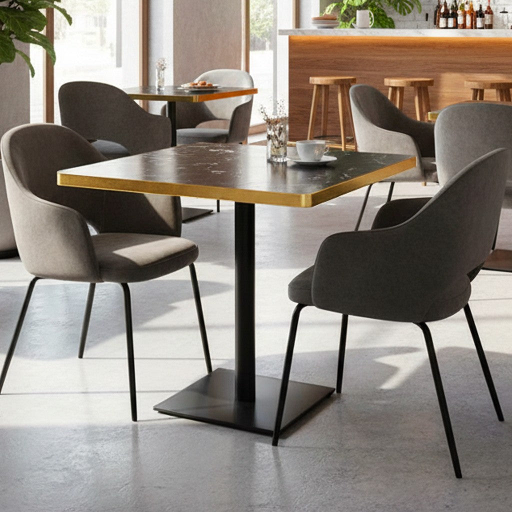 Tavolo quadrato Key 80x80 base nera e piano effetto marmo nero con bordo dorato