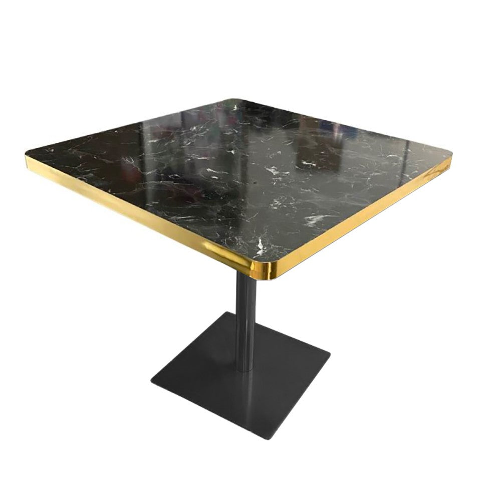 Tavolo quadrato Key 80x80 base nera e piano effetto marmo nero con bordo dorato