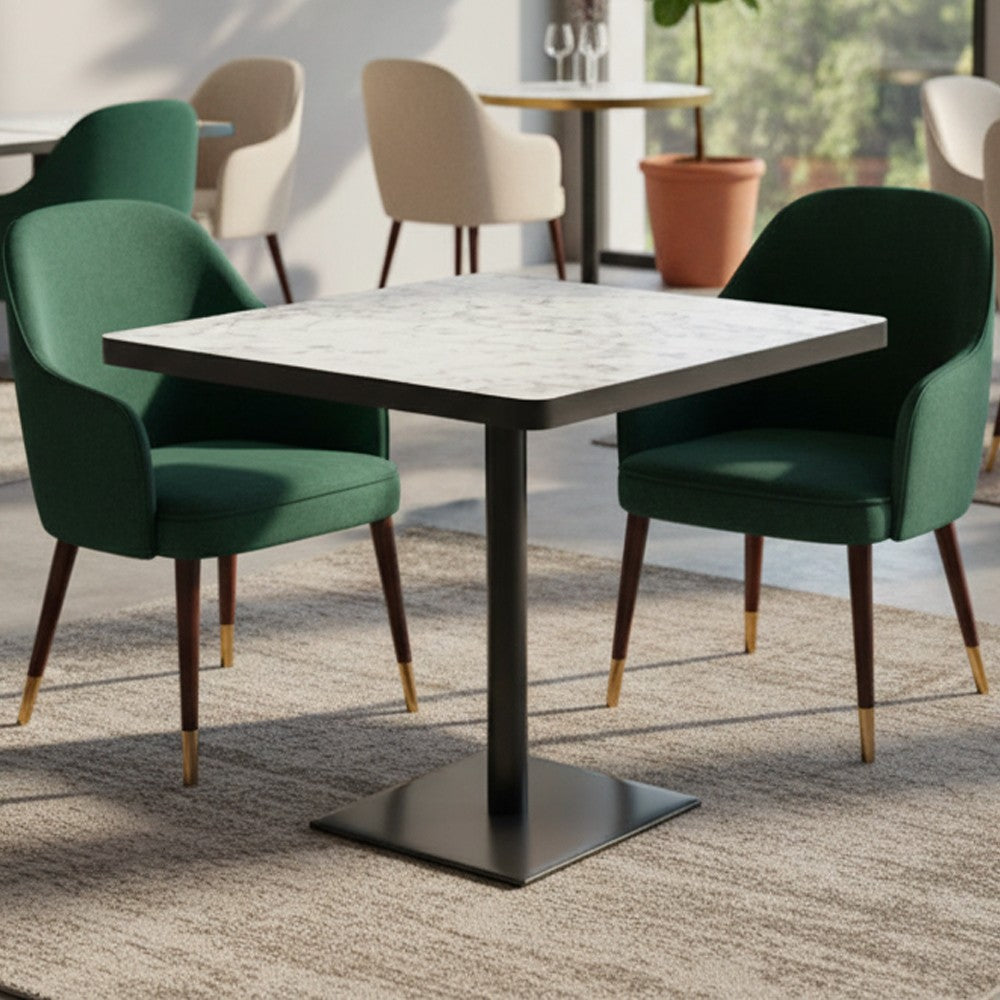 Tavolo quadrato Key 80x80 base nera e piano effetto marmo