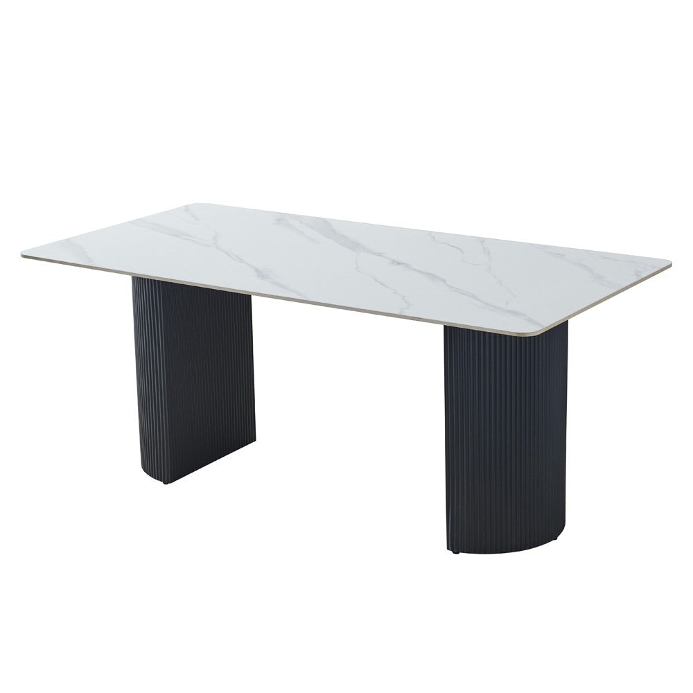 Tavolo rettangolare fisso Megalit con piano in ceramica bianco lucido e struttura in metallo nero