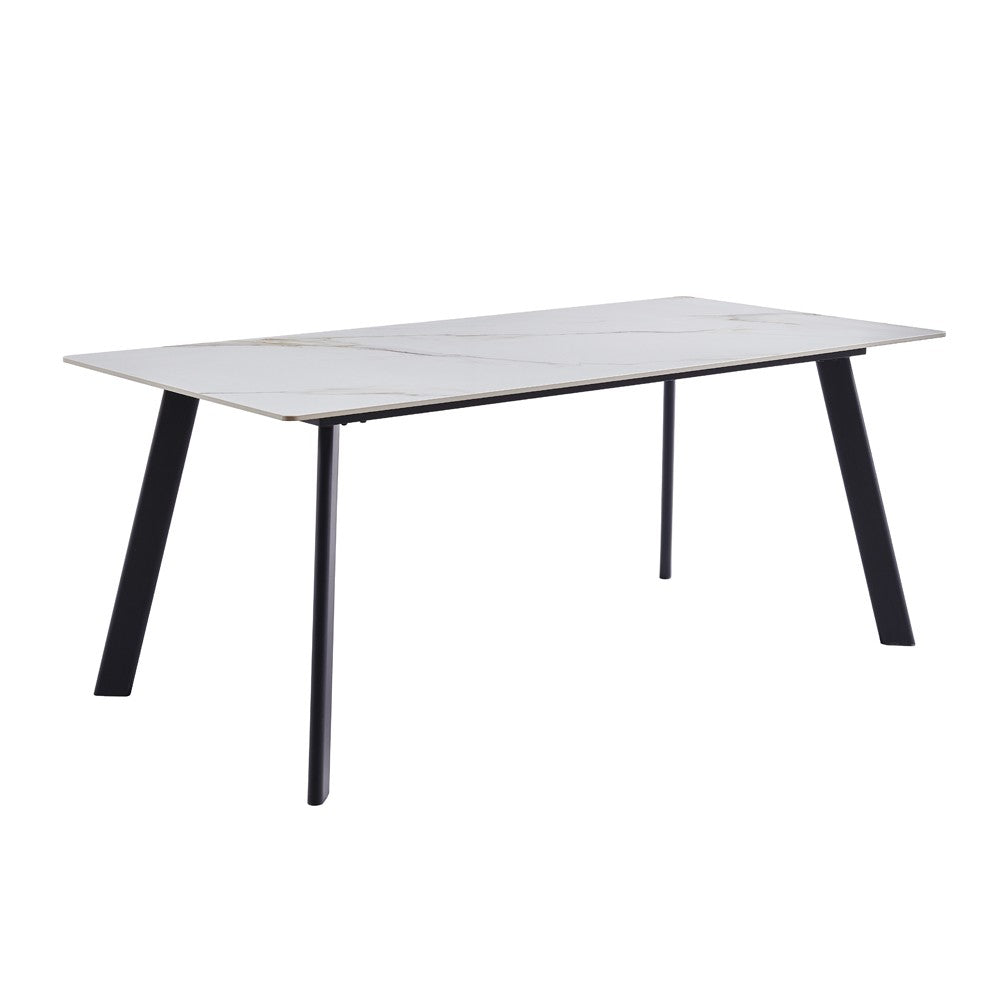 Tavolo rettangolare Imperial con piano in ceramica effetto marmo lucido bianco oro e gambe in metallo nero