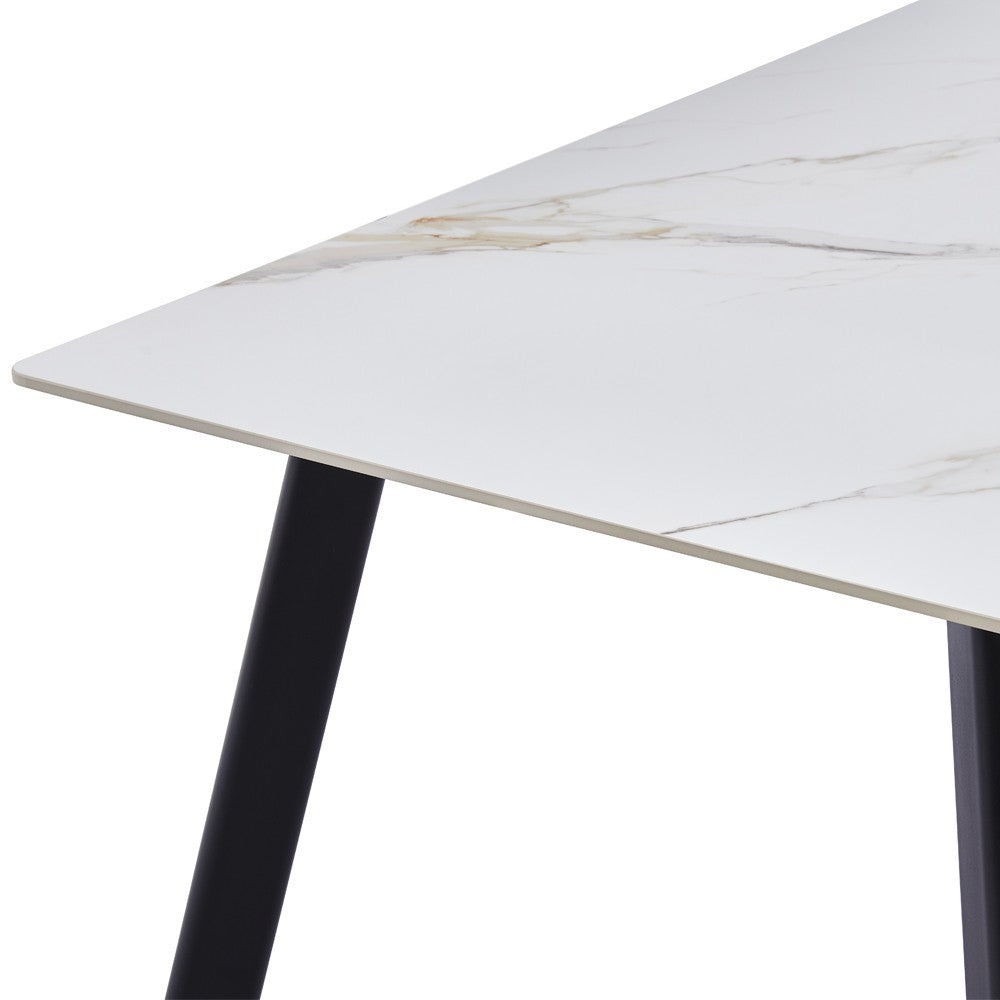 Tavolo rettangolare Imperial con piano in ceramica effetto marmo lucido bianco oro e gambe in metallo nero
