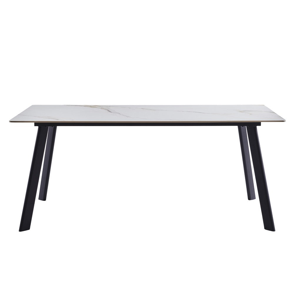 Tavolo rettangolare Imperial con piano in ceramica effetto marmo lucido bianco oro e gambe in metallo nero